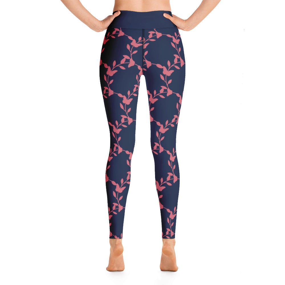 Pink and Navy Flower Leggings