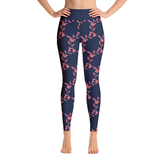 Pink and Navy Flower Leggings