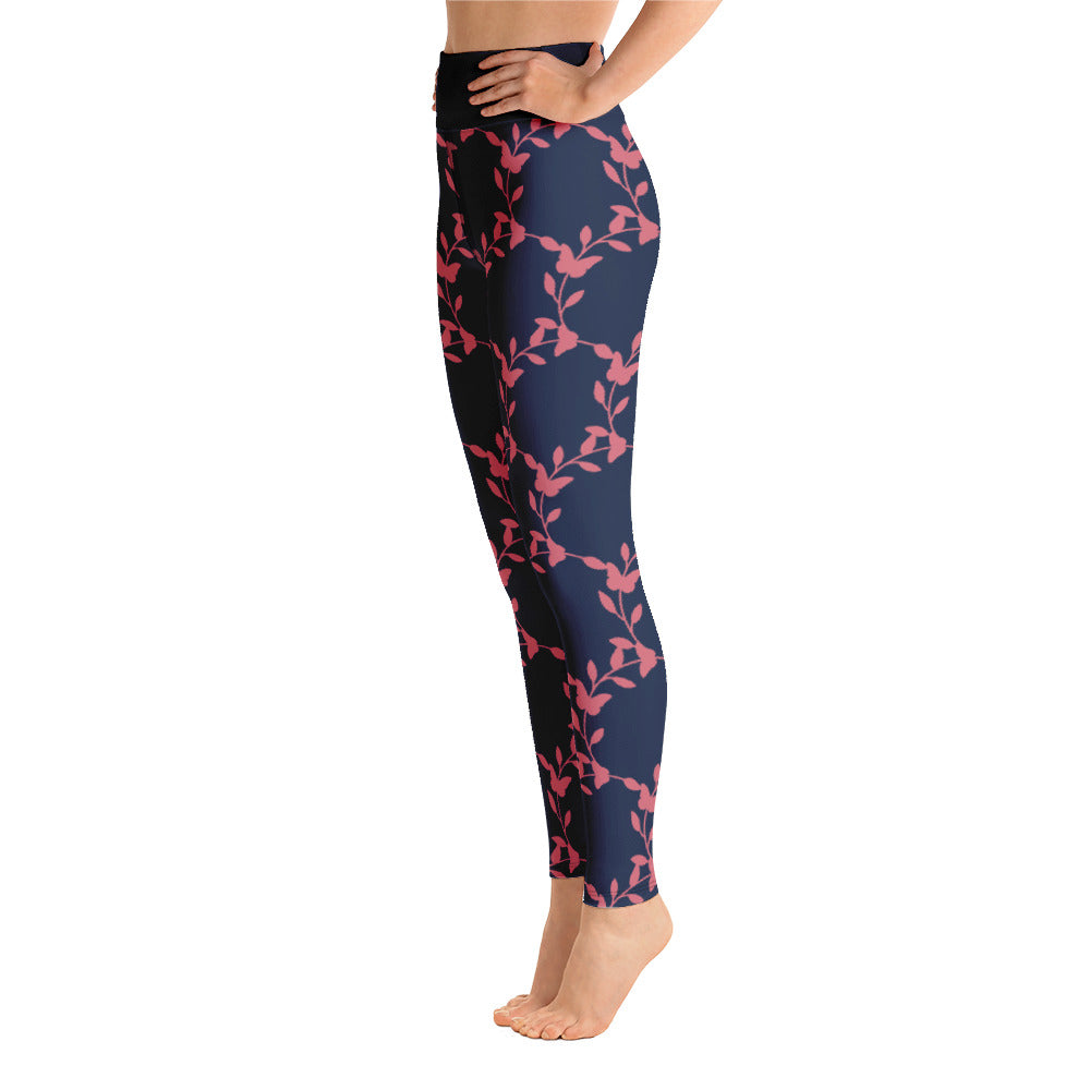 Pink and Navy Flower Leggings