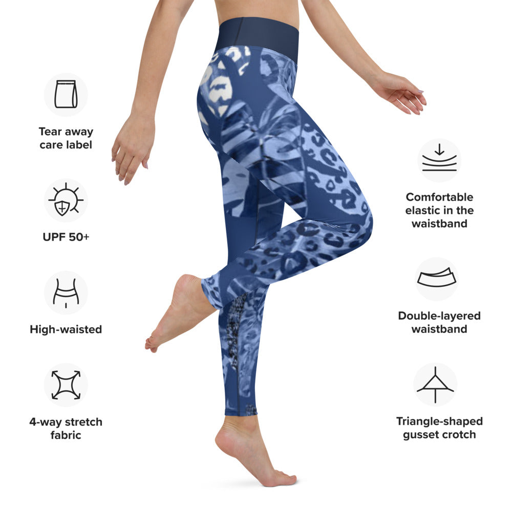 Blue Leaf Animal Print Leggings